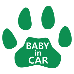 オリジナル ステッカー BABY in CAR 肉球 グリーン 安全運転 交通安全 ステッカー サイズ 20×18 ベビー イン カー