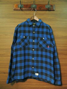 ★ ダブルタップス WTAPS 08AW UNION L/S SHIRT WORK COTTON コットン ブロック チェック 長袖 ワーク シャツ Mサイズ MIKE ブルー