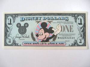 ディズニーダラー　1ドル札（1990年版） $1 紙幣　ミッキーマウス Disney Dollars