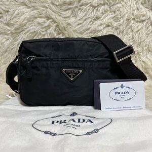 PRADA プラダ　ショルダーバッグ　ナイロン　レザー　レディース　カメラ　三角ロゴ　斜め掛け　入手困難　普段使い　ブラック　保存袋付き