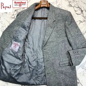 最高級/定価10万程 L(L~XL)●Papas Harris Tweed パパス×ハリスツイード テーラード ジャケット ツイード メンズ グレー くるみ 裏地ロゴ