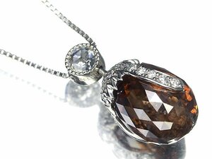 VUL12296【1円～】新品【RK宝石】ライスカット 超特大ブラウンダイヤモンド 9.711ct 極上ローズカットダイヤ Pt900 Pt850 超高級ネックレス