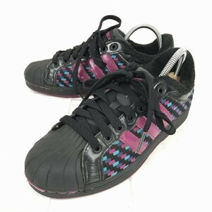 adidas★スーパースター/イントレチャートスニーカー【23.5/黒×紫】裏ボア/シェルトゥー/3ストライプス/アディダス◆B-27