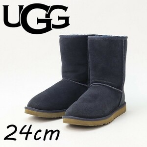 ◆UGG アグ 5825 CLASSIC SHORT クラシック ショート シープスキン ムートン ブーツ 紺 ネイビー 24cm