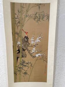 絹本花卉大立軸 戊寅年1998年 春月 許子和 落款あり 本紙サイズ約74x37cm D3 中国 書画 