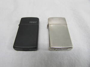 【YKH‐1293】ZIPPO ジッポ スリム スターリング＆ブラック ２点セット！