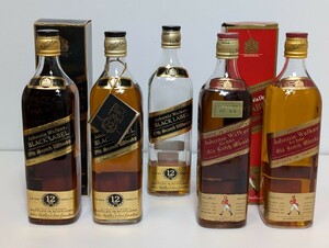 未開栓古酒★Johnnie Walker ジョニーウォーカー 12年ブラックラベル＆レッドラベル＋おまけ５本セット★Scotch Whisky