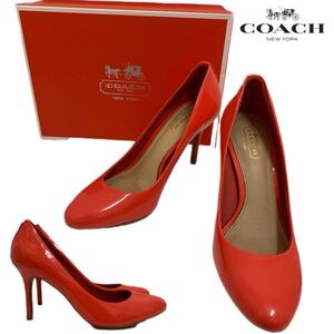 COACH コーチ NALA ITL PATENT BRIGHT CORAL シグネチャー パテントレザーヒールパンプス エナメルヒールパンプス 36 箱付き アーカイブ