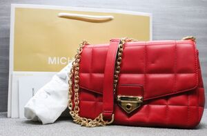 極美品 マイケルコース チェーン ショルダーバッグ レザーキルティング 本革 赤 ゴールドチェーン MICHAEL KORS