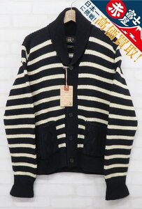 8T6736/未使用品 RRL ショールカラーニット ボーダーカーディガン