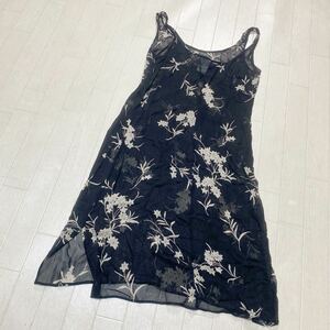 3958☆ MAXMARA マックスマーラーノースリーブ ワンピース シースルー レディース 40 ブラック 花柄