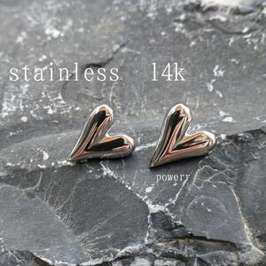 14k ステンレス シルバー ピアス ハート アクセサリー ぷっくり Heart