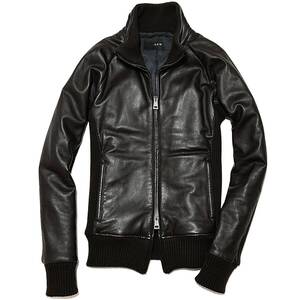 LEON掲載 定価25万 AKM RIBA ENTREFINO LAMB LEATHER STAND TRACK JACKET M 美品 ラムレザースタンドトラックジャケット ライダース wjk