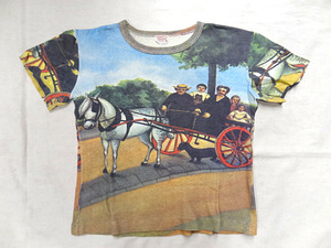 ビンテージ LADY GLORIA 60S 70S 両面 グラフィック 絵 イラスト プリント Tシャツ コットン 100％ マルチ カラー 馬車 犬 人 レア 珍品