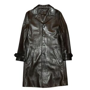 PRADA DARK BROWN CALFSKIN LEATHER COAT プラダ カーフスキン レザーカーコート レザージャケット 本革 革コート