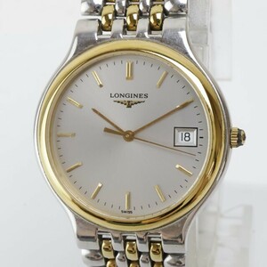 2405-605 ロンジン クオーツ 腕時計 LONGINES L5 631 3 フラッグシップ 日付 金色ベゼル 純正ライスブレス 箱 説・保有り