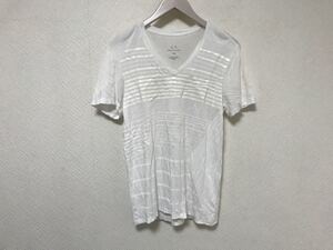 本物アルマーニエクスチェンジARMARNIEXCHANGEタイトコットンプリントVネック半袖Tシャツ白ホワイトメンズXS