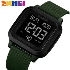 新品 SKMEI  スポーツデジタルスクエアウォッチ メンズ腕時計ダークグリーン