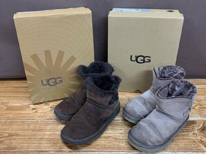 【Y-0780】アグ UGG 3352 ショートブーツ サイズ6 23cm ミニベイリーボタン ムートン ダークブラウン系 1013306 2足セット【千円市場】