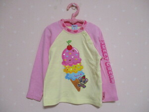 Ω MINI-K　BABY Ω★95㎝★ 可愛いアップリケ付きコットン長袖Tシャツ ■ピンク■