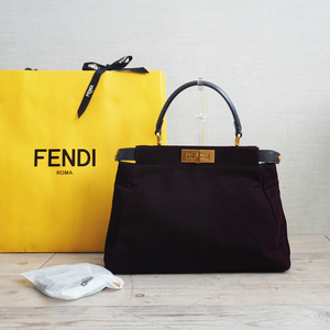 良品 フェンディ FENDI 一部 正規メンテナンス済 超 希少 ベロア×レザー ピーカブー ミディアム 2way ショルダー バッグ 鞄