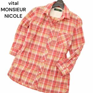 vital MONSIEUR NICOLE ムッシュ ニコル 春夏 7分袖 チェック★ シャツ Sz.46（M）　メンズ　C4T04329_5#A