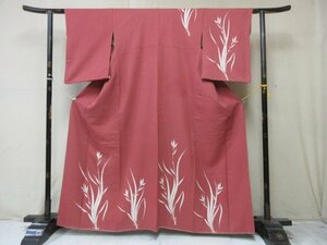 1円 良品 正絹 着物 訪問着 縮緬 式典 和装 和服 アンティーク 枝葉 枝花 シンプル かわいい 高級 袷 身丈151cm 裄62cm【夢職】★★★