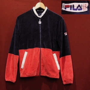 FILA フィラ 80’s イタリア製 オールド ビンテージ 旧タグ ロゴ ベロア ジャケット ZIP ジャージ 赤 紺 44 / S