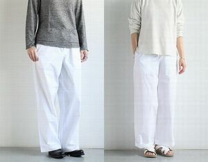 美品 eleven 2nd イレブンセカンド Fine Cotton Poplin Wide Pants White コットンポプリン イージー ワイドパンツ