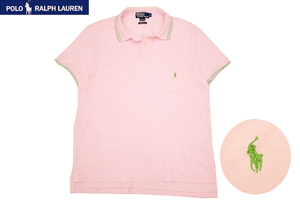 Y-6305★送料無料★美品★Polo by Ralph Lauren ポロ ラルフローレン★正規品 襟袖ライン ピンク ポニー刺繍 鹿の子 半袖 ポロシャツ ＬＬ