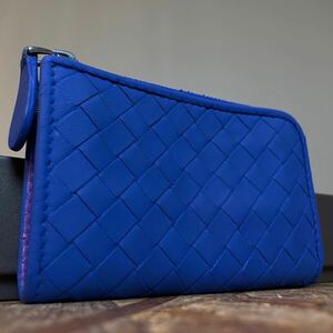 一円【美品！希少】 BOTTEGA VENETA ボッテガヴェネタ イントレチャート 　財布　男女　　ラウンド　ブルー　コインパース