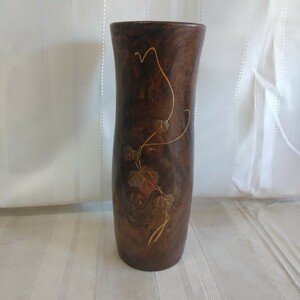 【竹の 花器 花瓶】工芸品 弦と葉模様 和風 アンティーク インテリア 華道部 花入