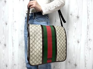 極美品 GUCCI グッチ シェリーライン GGスプリーム ショルダーバッグ バッグ レザー 茶 A4収納可 メンズ 77309Y