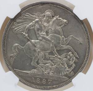 【大型銀貨】1887年 イギリス ヴィクトリア クラウン 銀貨【AU58】crown ジュビリー ヘッド ビクトリア アンティーク コイン 英国 NGC