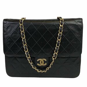 【1円～】シャネル CHANEL バッグ ショルダーバッグ チェーンショルダー マトラッセ ラムスキン レザー ブラック ゴールド金具 中古