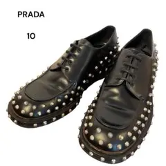 PRADA プラダ スタッズシューズ レザー 革靴 黒 鋲 10 黒 イタリア製