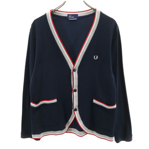 フレッドペリー 日本製 長袖 Vネック カーディガン L 濃紺 FRED PERRY メンズ