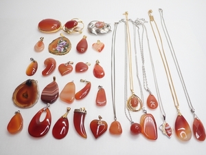 M150　天然石 めのう ネックレス ペンダントトップ 30点セット 瑪瑙 アクセサリー Various Colored Stone Pendants 