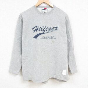 XL/古着 トミーヒルフィガー TOMMY HILFIGER 長袖 ブランド スウェット メンズ 90s ビッグロゴ クルーネック グレー 霜降り 24oct26 中古