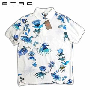 【7万新品】ETRO エトロ ◇ 目にも涼し気で爽やか ◇ ブルーフラワー ポロシャツ ホワイト Mサイズ 本物 SALE