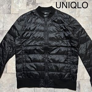 UNIQLO ユニクロ ダウンジャケット ナイロン ジップアップ 薄手 ジャンパー 軽量 ブラック サイズL 玉FS1644