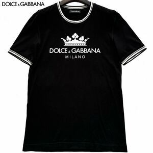 最高級◎ドルチェ&ガッバーナ 王冠 クラウン 半袖 Tシャツ DOLCE&GABBANA ドルガバ ロゴ カットソー クルーネック ブラック 黒 メンズ 46