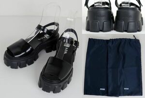 PRADA EXTRALIGHT SANDAL プラダ エナメル エキストラライト サンダル 37.5 黒 イタリア製 b8041