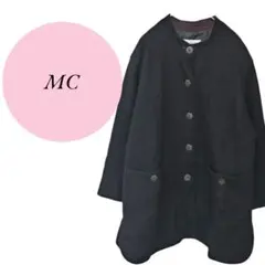 【MC】アウター♡ノーカラーコート♡レディース♡肩パッド【17号】毛100%♡黒