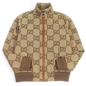 極美品□GUCCI グッチ 680812 21AW ジャンボGGキャンバス ラムレザーパイピング ブルゾンジャケット ベージュ 44 イタリア製 正規品