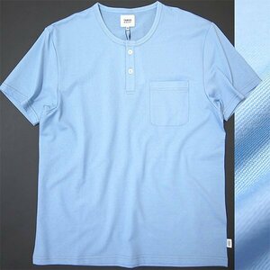 新品 タケオキクチ ポケット付 ヘンリーネック 半袖 カットソー L 水色 【I52294】 TAKEO KIKUCHI サマー メンズ Tシャツ ポケT