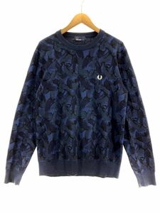 FRED PERRY フレッドペリー ウール混 総柄 ニット セーター sizeL/紺 ◇■ ☆ ebc6 メンズ