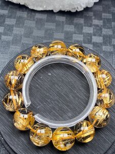 即決 0330d267 最高級！！極美品★【黄金タイチンルチル】★ブレス 15-15.8mm（新品）