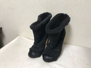 本物メゾンマルタンマルジェラ22MaisonMartinMargiela22本革ボアムートンレザーヒールサンダル靴くつビジネスレディース24cm黒ブラック37