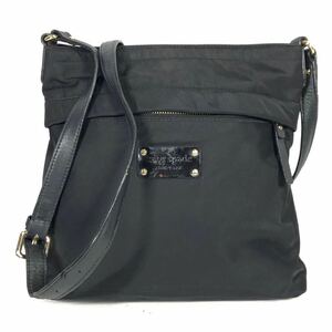 【ケイトスペード】本物 kate spade ショルダーバッグ 黒 ロゴモチーフ 斜め掛け ポシェット ナイロン×レザー メンズ レディース